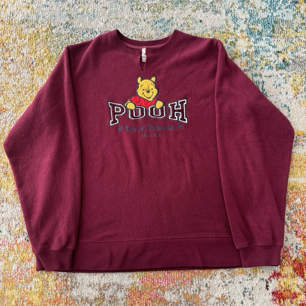 Vintage Y2K Disney Store Winnie The Pooh Fleece Sweatshirt Large Embroidered